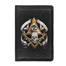 

Masonic Eye of God Skull Passport Cover Leather Men Women Slim ID Card Holder Pocket Wallet Case Travel Accessories