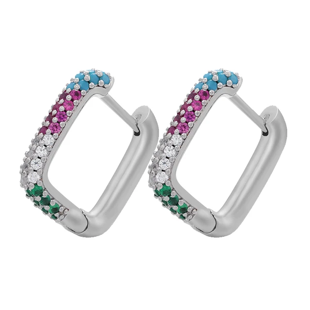 ZHUKOU NEW Hoop earrings gold/silver color small hoop earrings crystal women rainbow earrings Fashion jewelry wholesale VE144 silver mix