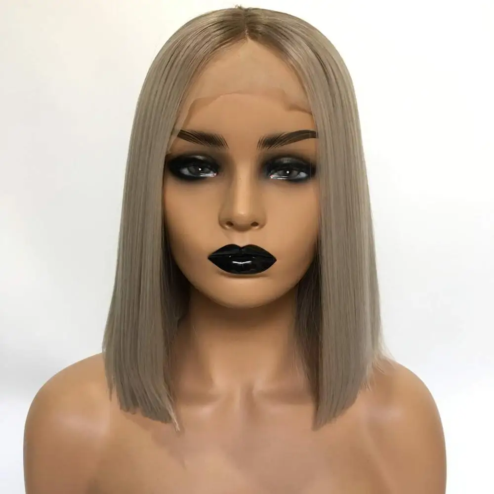 

DLME DLME White Blonde Synthetic Lace Frontal Wig High Temperature Hair Blonde Short Bob Wig For Black Women