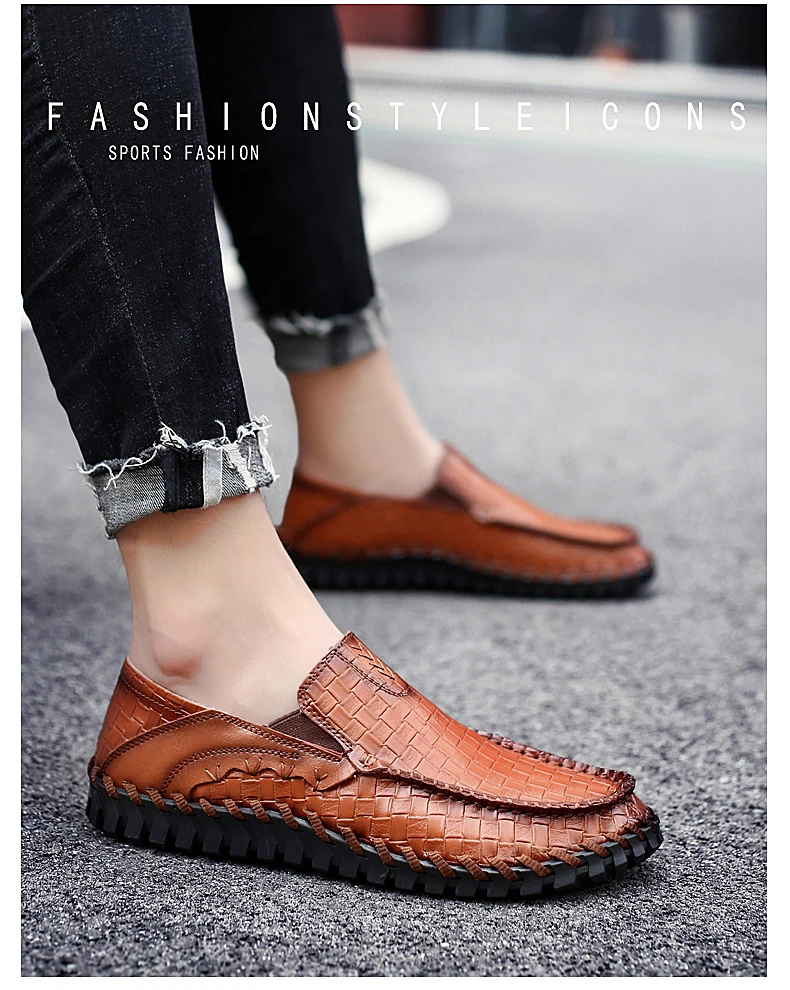 New Men Loafers Shoes Soft Moccasins Genuine Leather Flats Handmade Casual Shoes Slip-On Men's Shoes Driving Shoes