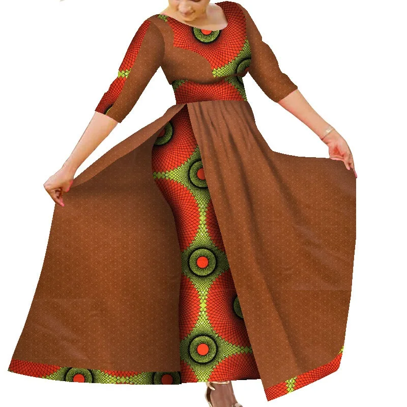 African Women's Dress Bazin Riche Traditional Ankara Print Lady Dress with Skin Fashion Robe Afrcaine Femme Lady Evening Gowns