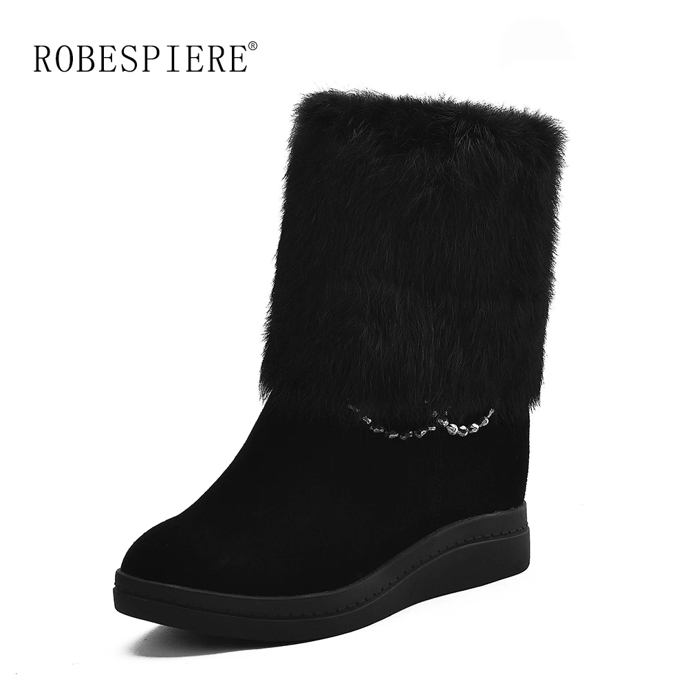 

ROBESPIERE Women Winter Fur Warm Snow Boots Ladies Warm Plush booties Ankle Boots Women Large Size Platform Wedges Shoes B167
