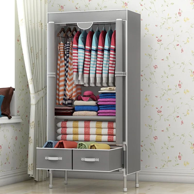 

A Generation of Fat Rental Students Apartment Single Person Steel Tube Rough Storage Dustproof Economic Cloth Wardrobe Send Stor