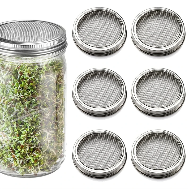 Home Stainless Steel Sprouting Jar Lids Mesh Strainer Germination Lid Kit YS 