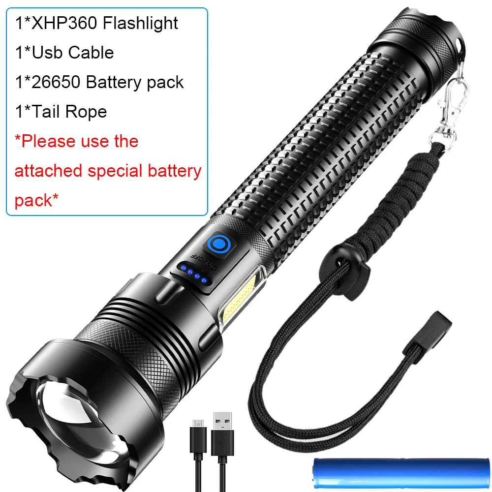 KENSUN 36-Core Powerful Led Flashlight Cob Side Light Usb Rechargeable XHP360 Torch Super Bright IPX4 Waterproof Camping Fishing best led flashlights Flashlights