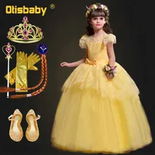 Рождественское платье принцессы Белль; желтое платье с цветочным узором для девочек; детские кружевные Элегантные торжественные платья; платья для выпускного бала для подростков; костюм на Хэллоуин