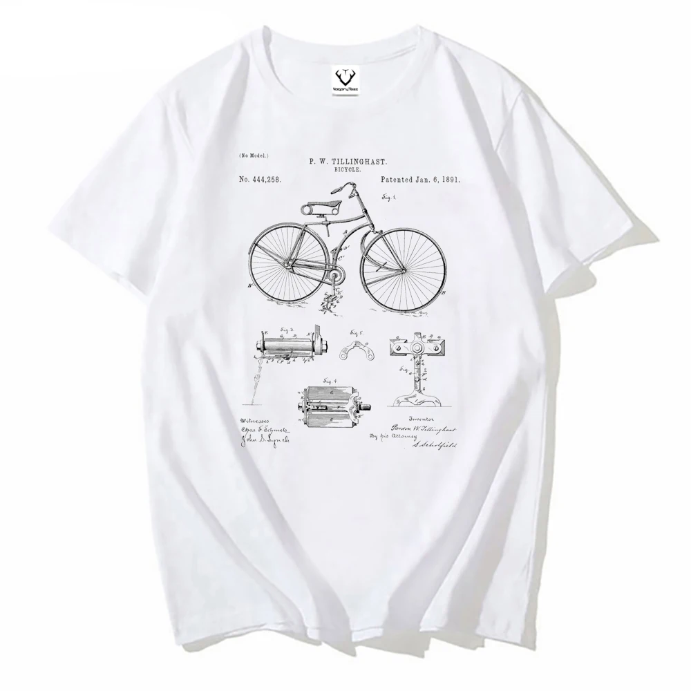 

Vintage Bicycle Old Patent Classic T-Shirt Fashion Summer Men Short Sleeve Funny Cyclling Art Bike Sport Casual Tops Boy Tees