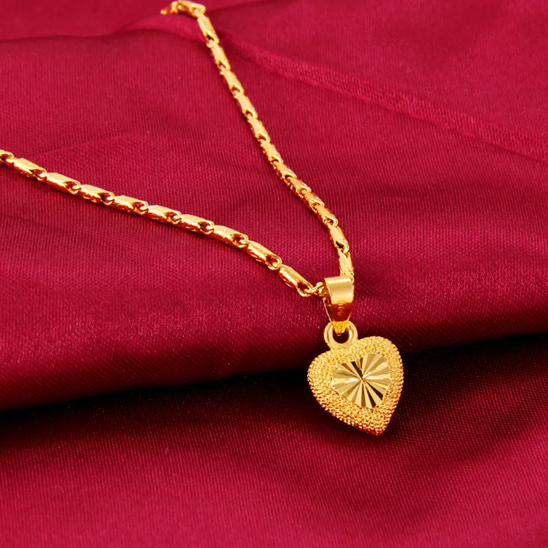 Heart Shape 24k Yellow Gold Pendant Necklace For Women Love Heart Clavicle Chain Gold Necklace Valentine's Day Fine Jewelry Gift