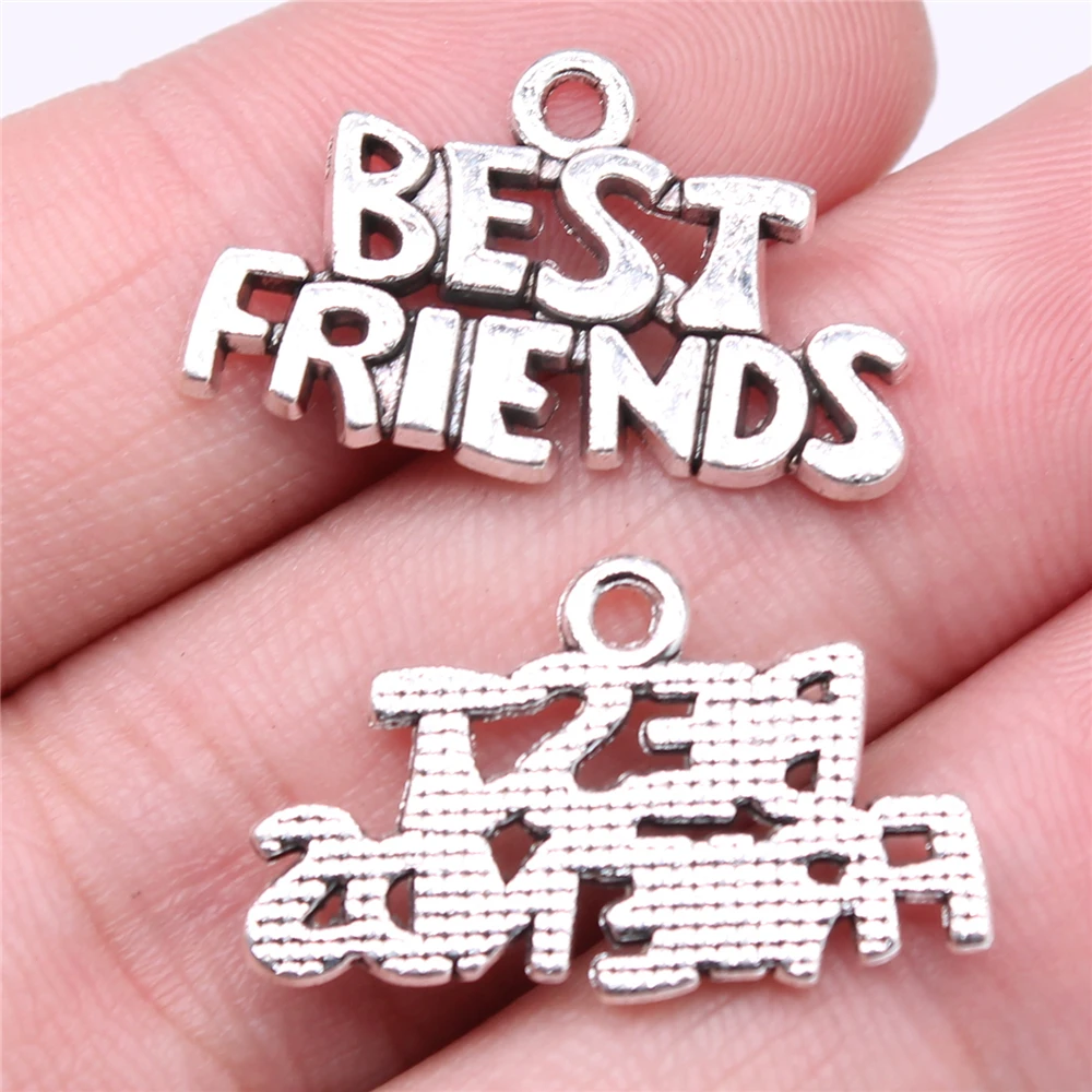 

Wholesale 100pcs/bag Charms Wholesale 25x15mm Best Friends Charms Wholesale Antique Silver Color DIY Jewelry Findings Pendant