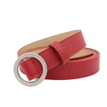 

PU Leather Casual Dress Women Belt Accessories Waistband Jeans Solid Round Buckle Strap No Holes Decorative Ladies Fashion
