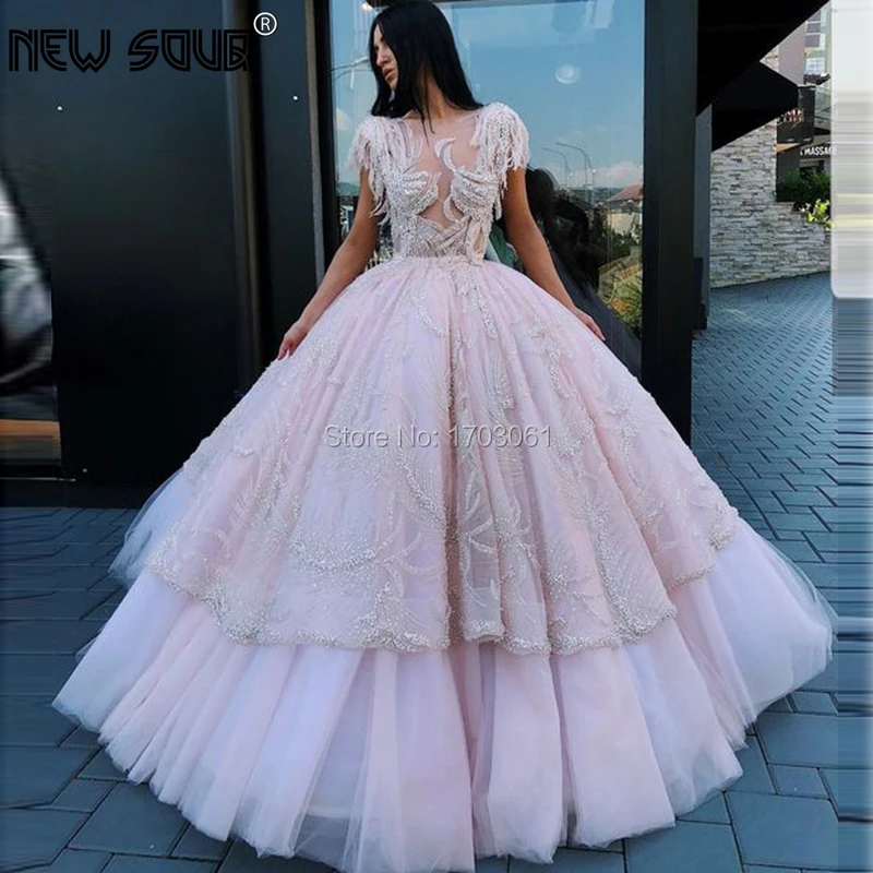 Розовые Бальные платья, вечерние платья, исламские Новые кутюр, Дубай, бисероплетение, платье для выпускного вечера, стразы, Vestido, пышное вечернее платье, Саудовская Аравия