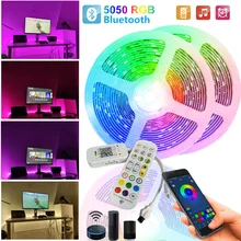 

LED Strip Light RGB5050 24keys Bluetooth Voice Smart APP Control Timing Music Atmosphere Lights Neon for Room Decor TV Backlight