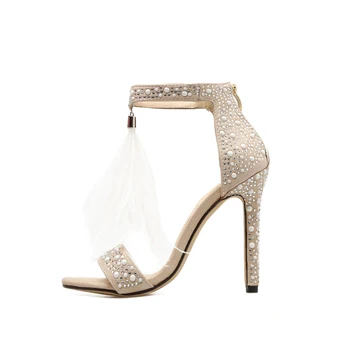 

Elegant Woman Wedding Sandals Crystal Ankle Strap Pumps Fringe Peep Toe Thin High Heels Shoes Sandalias De Verano Para Mujer