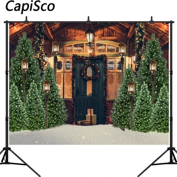 

Capisco Winter Christmas Photography Backdrops Wooden House Tree Snowflake Background Decorations Photo Shoot Props Supplies