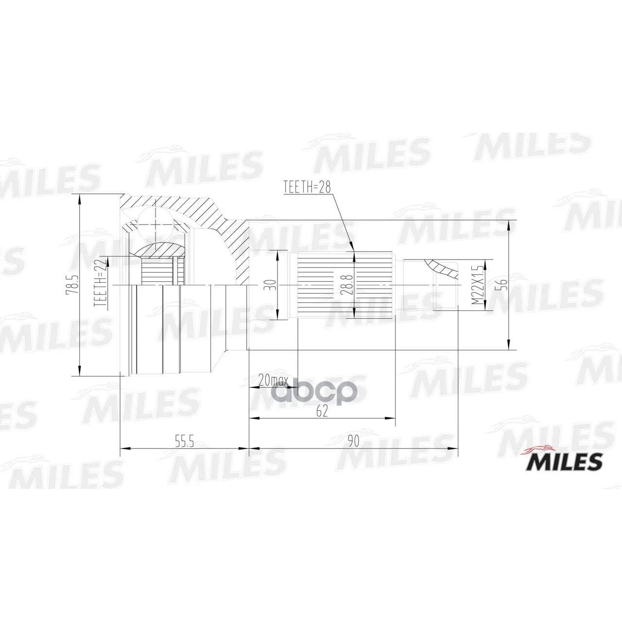 Шрус Kia Spectra/Shuma Ii/Sephia Ii 1.5-1.6 01- Нар. Miles Ga20192 Miles арт. GA20192