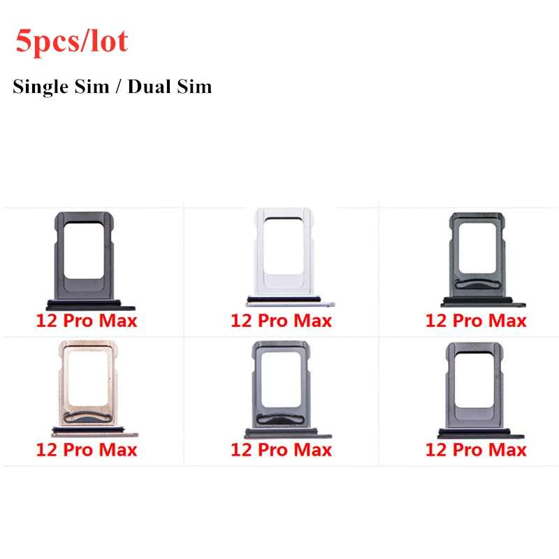 5pcs/Lot Dual Single SIM Card Tray Holder For iPhone 12 Pro Max SIM Card Slot Reader Socket Adapter With Waterproof Rubber Ring 5pcs lot dual single sim card tray holder for iphone 11 pro max sim card slot reader socket adapter waterproof rubber ring