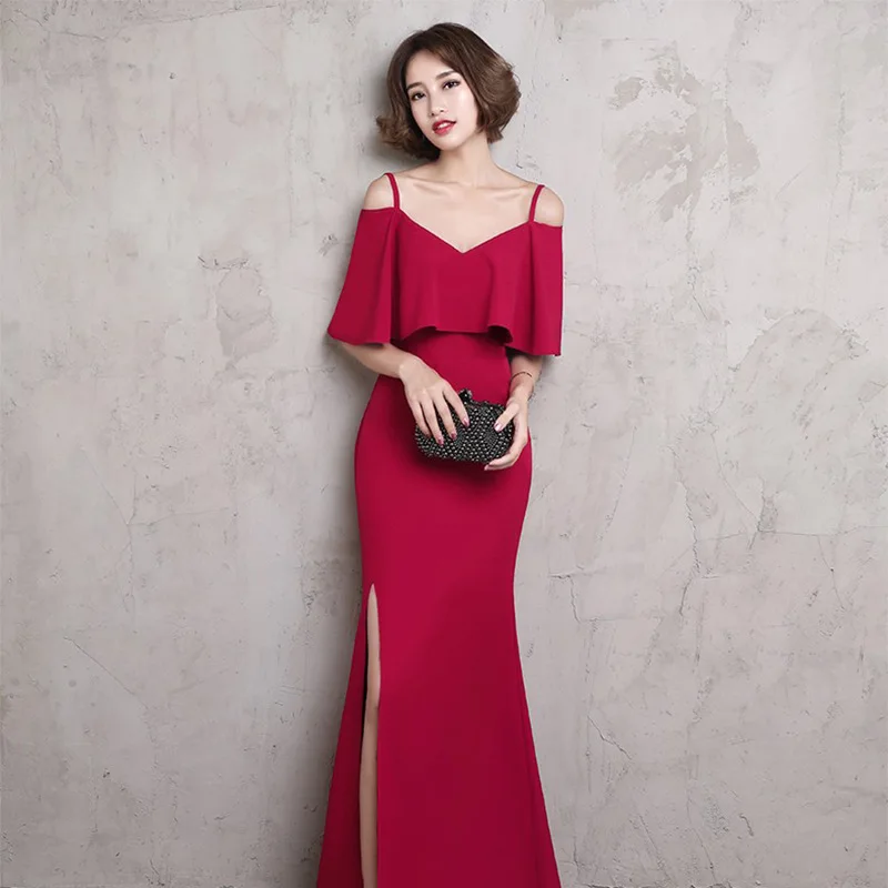 Пикантные обтягивающая, с открытыми плечами лямки высокие разрезы Улучшенный чёнсам в китайском стиле вечернее платье Vestidos Размеры S-3XL