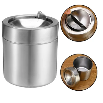 

Stainless Steel Ashtray Windproof Smoke Tobacco Ash Tray Container with Folding Cover Lid for Home Office Car Supplies Gift Best