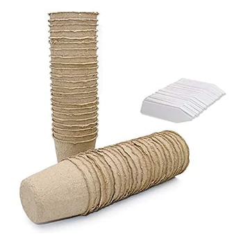 

100 Flower Pot Transplant Trays with Biodegradable Flower Pots with 100 White Plastic Labels
