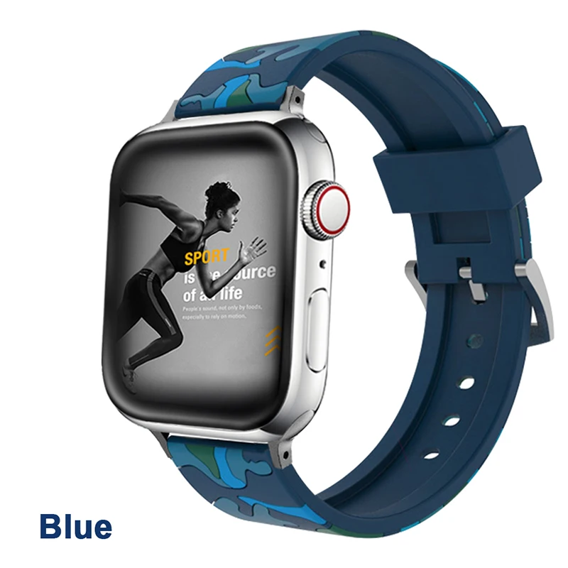 Камуфляжный силиконовый спортивный ремешок для apple watch 5 4 3 2 1 серия 38 мм 40 мм ремешок для 42 мм 44 мм iwatch наручный браслет pulseira - Цвет ремешка: Blue