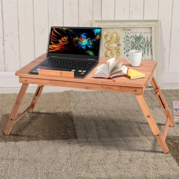

Portable Bamboo Laptop Desk Table with Drawer High Quality Office Durable Furniture Laptop Table Adjustable Tabletop HW52609