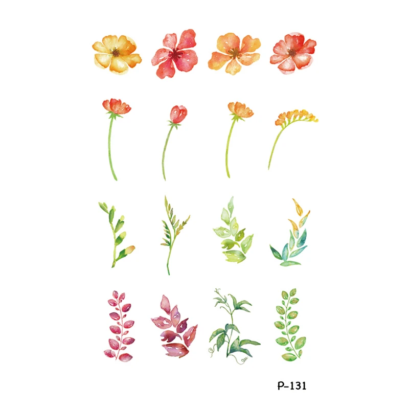 

Wyuen New Design Colorful Flowers Fake Tattoo Waterproof Temporary Hand Tatoo Stickers For Women Men Body Art Tattoos P-131