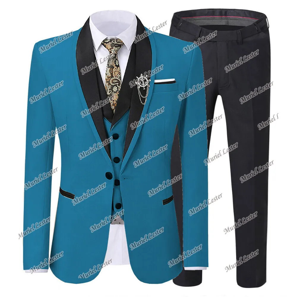 Black/Blue Men Suits Formal Smoking Business 3 Pieces Jackets+Vest+Pants Set Costume Homme Mariage Prom Dress Wedding Tuxedos men's blazers