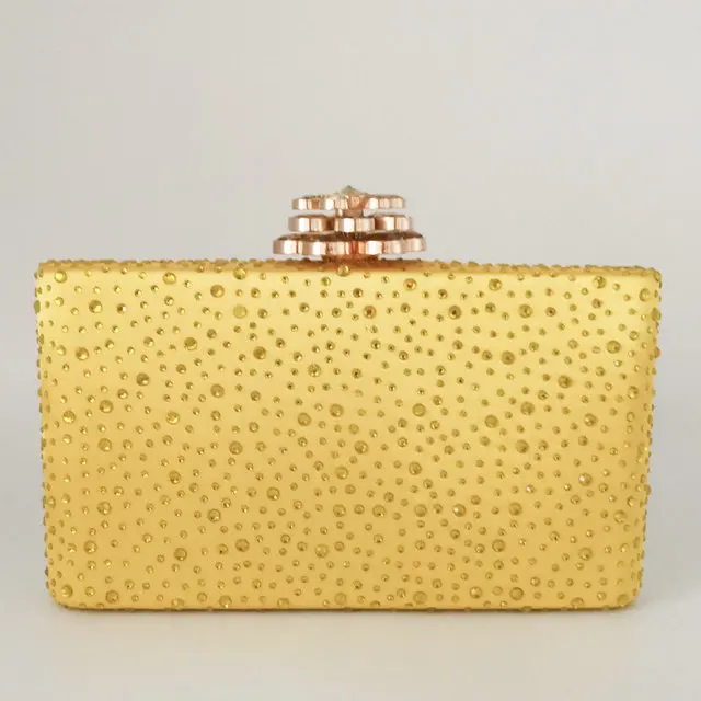 Boutique De FGG, женские клатчи с металлическими кристаллами, коробка, вечерняя сумочка, с застежкой в виде цветка, для свадебной вечеринки, кошельки и сумочки, ярко-розовый, фуксия - Цвет: Цвет: желтый