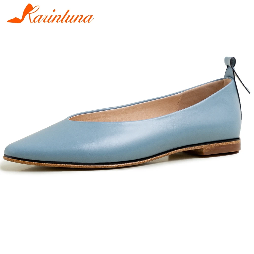 

Karinluna New Arrivals 2020 Genuine Cow Leather Pointed Toe Casual Shoes Woman Flats Shallow Slip On Leisure Flats Women Shoes