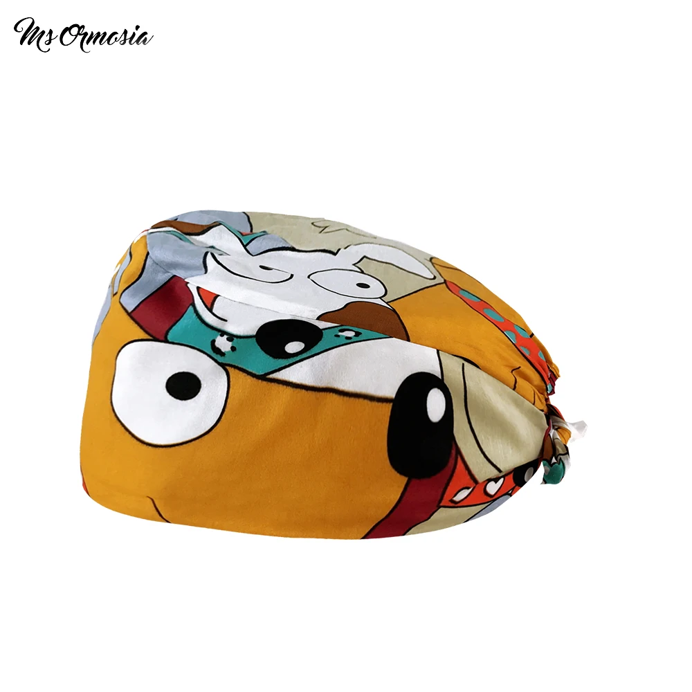 

cute Tieback scrub hat Pet Health Check Shop work scrub utensil Beautician accessories health hat cartoon print scrub cotton cap