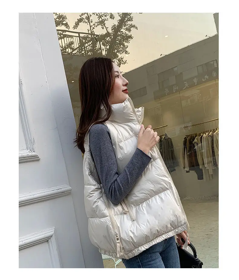 Winter Woman Down Cotton Short Vest Coat Yellow Stand Colloar Sleeveless Jacket Large size Waistcoat Korean Style Gilet Femme petite long puffer coat