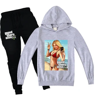 

2020 Autamn New Fashion Sweatshirt Pants 2pcs Sets GTA 5 Cartoon Printing Boys Hoodies Suit Girls Casual Long Sleeve Hoodie Set