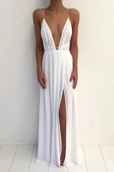 

Sexy Spaghetti Strap Deep V-neck Chiffon Evening Dress