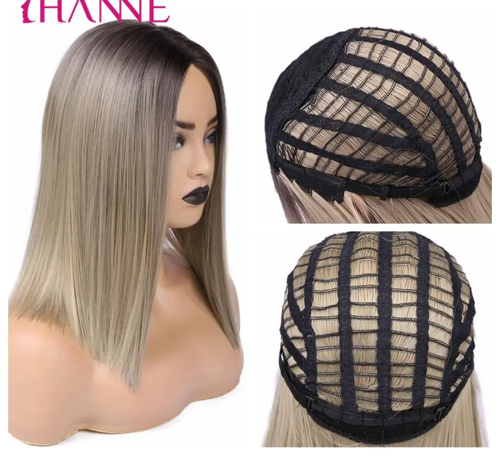 HANNE Ombre льняные коричневые/светлые/розовые/коричневые синтетические парики короткие прямые женские парики натуральные парики из высокотемпературного волокна