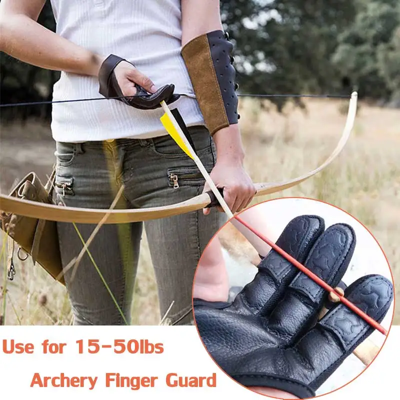 Preise 1PCArchery 3 Finger Handschuhe Leder in Schwarz Hohe Elastische Hand Schutz Handschuhe Schießen Jagd Zubehör