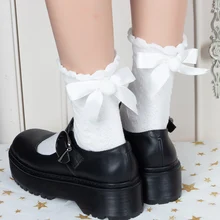 Японские милые осенне-зимние хлопковые носки с бантиком и помпонами для молодых девушек; милые мягкие носки в стиле Лолиты для школьников