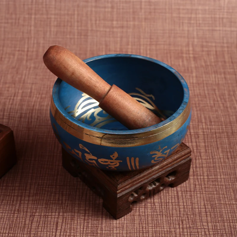 

Tibetan Buddhism Copper Bowl Musical Instruments Gift Sky Blue 10.5cm Durable Meditation Faith Chakra Religion Soothing Sound