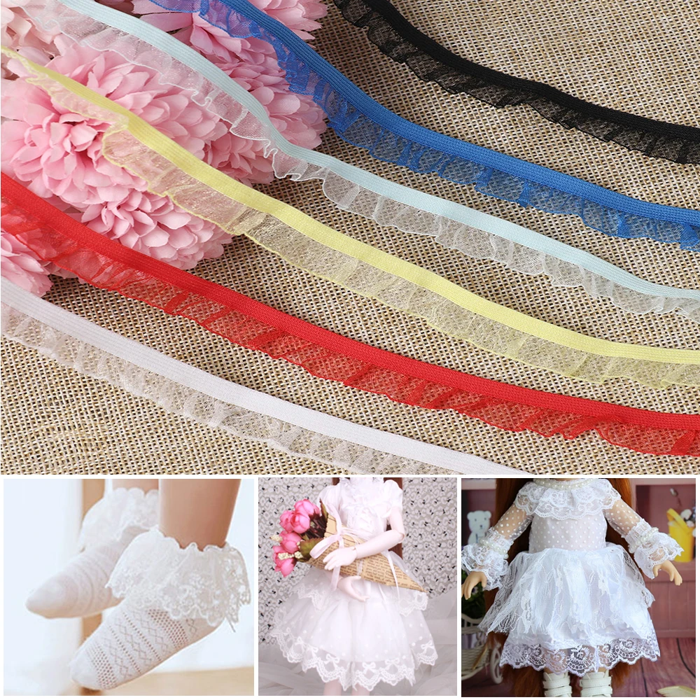 Color Lace Fabric for Decor Dolls Clothes Socks Pleated Elastic Ribbon Material DIY Toy Doll Sew Clothing Collar Dress Trim | Игрушки и