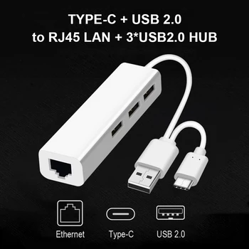 

USB Ethernet HUB USB 2.0+Type-C RJ45 Lan Network Card USB to Ethernet Adapter USB 2.0 Type-C HUB High Speed for Laptop PC