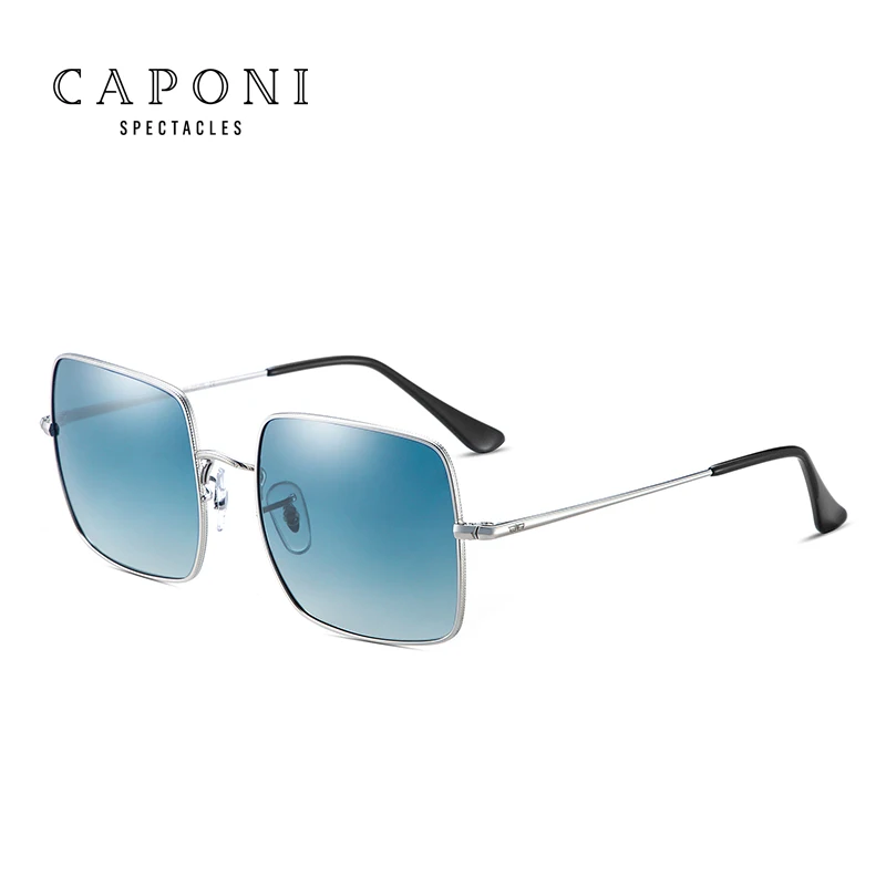 CAPONI, роскошные брендовые солнцезащитные очки для женщин, модные дизайнерские солнцезащитные очки, для мужчин, квадратные, сплав, Ретро стиль, поляризационные солнцезащитные очки, UV400 cp197 - Цвет линз: Silver-Blue