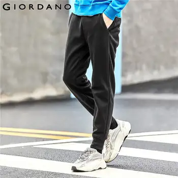 

Giordano Men Pants Elastic Waistband With Drawstring Fleece-lined Joggers Double Pockets Ribbed Calca Masculina 01119095