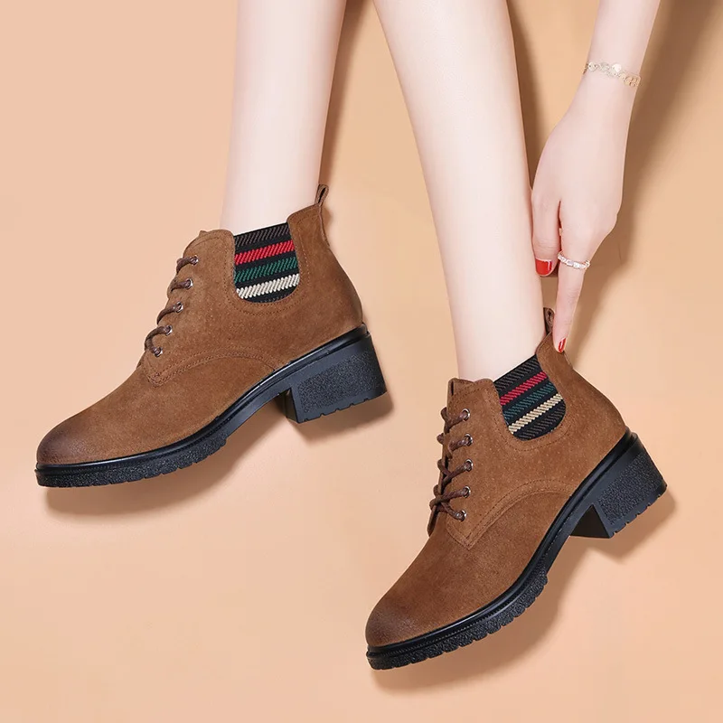

Gucci Tianlun 2019 Autumn WOMEN'S Shoes round-Toe Leather Boot Square Heel Lace-up Martin Boots Fashion Casual Bootie 9699