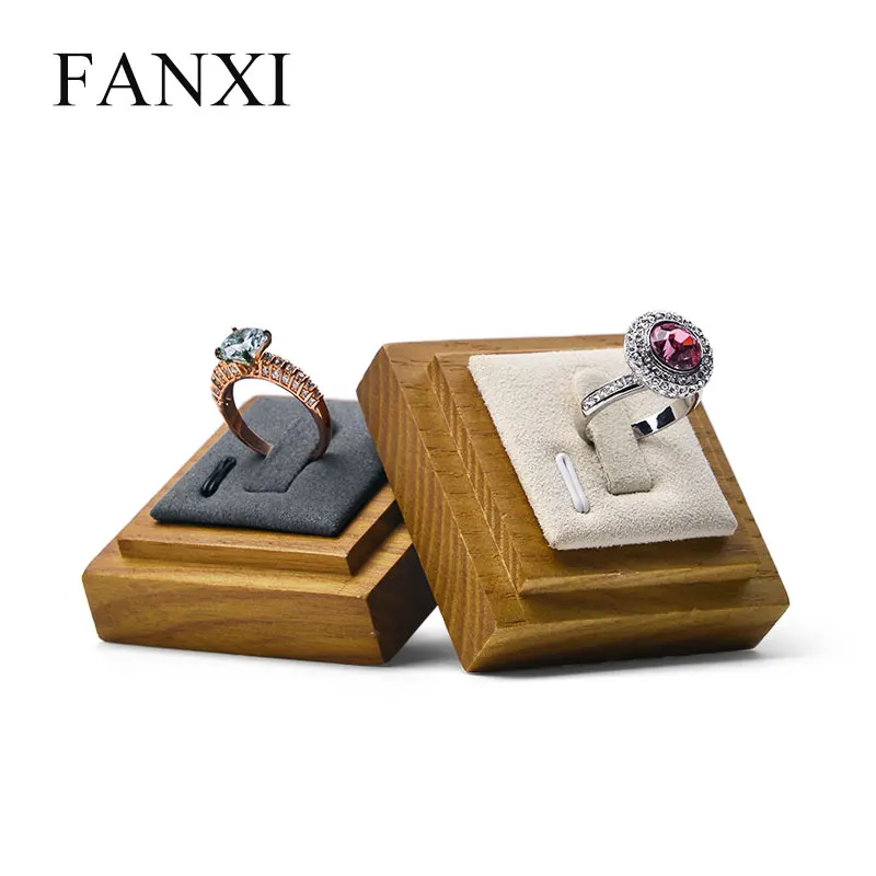 

Oirlv 2018 New Arrivals Original Solid Wood Ring Display Holder Stand with gray or beige Microfiber insert Jewelry Box Packaging