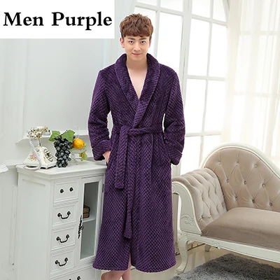 Men Purple Распродажа, толстый теплый зимний халат для влюбленных, мужской, мягкий, как шелк, удлиненное кимоно, банный халат, мужской халат для мужчин, фланелевые халаты - Цвет: Men Purple