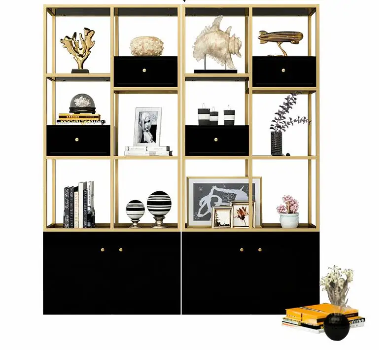 

Living room floor bookshelf multilayer iron art shelf full wall bookcase light luxury display shelf storage cabinet
