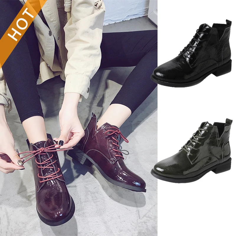 Women Ankle Boot Chelsea Ladies Lace Up Martin Style Low Heel Casual Outdoor | Обувь