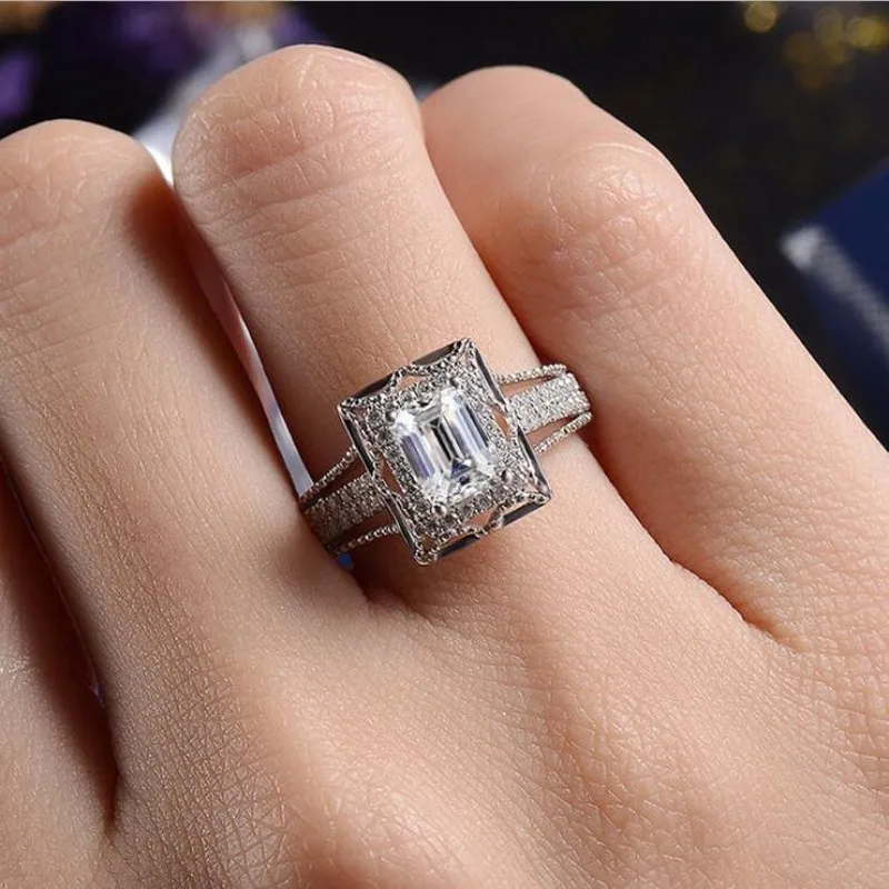 

Drop Shipping Luxury Jewelry 925 Sterling Silver Princess Cut White Clear AAAAA Cubic Zirconia Promise Wedding Ring for Women