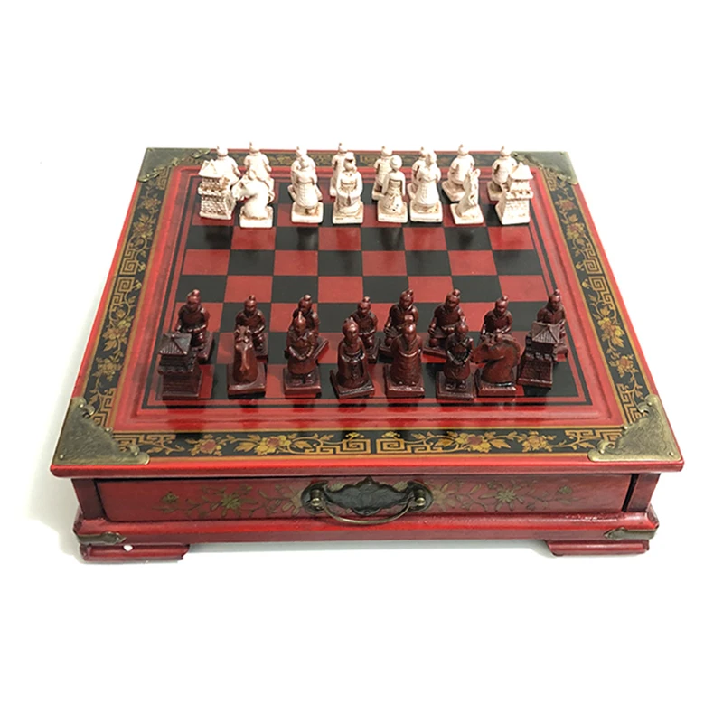 

Chinese Terracotta Warriors Chess Set Wooden Table Chess Board Game 32 Chesses Chessman Family Fun Christmas Gifts