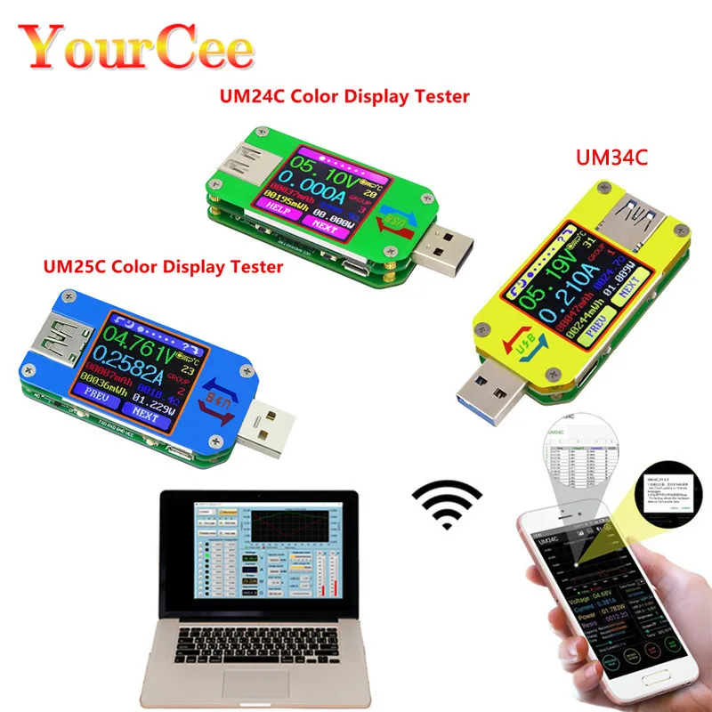 USB-тестер напряжения UM34/UM34C UM24/UM24C UM25/UM25C с цветным ЖК-дисплеем измеритель тока LD25