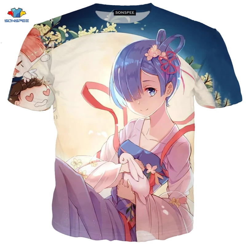 Футболка SONSPEE мужская с коротким рукавом модная рубашка аниме Re:zero Twin Ram Rem костюм